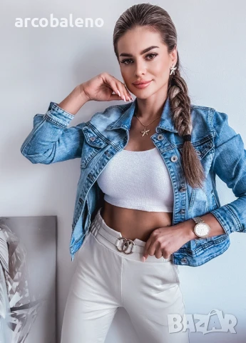 Вталени дамски памучни панталони с декоративна лента на талията, снимка 9 - Панталони - 51067990