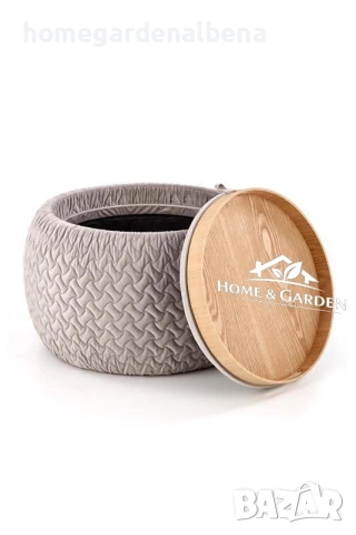 Табуретка с място за съхранение Bono — велур — сива — ø54 см, снимка 2 - Дивани и мека мебел - 54233961