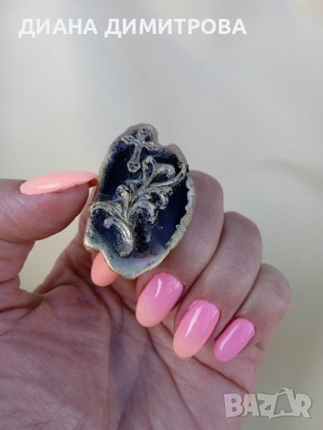 Ръчно декориран комплект /сет/бижута пръстен и колие с черен ахат! Подарък за жена!!, снимка 3 - Колиета, медальони, синджири - 37663192