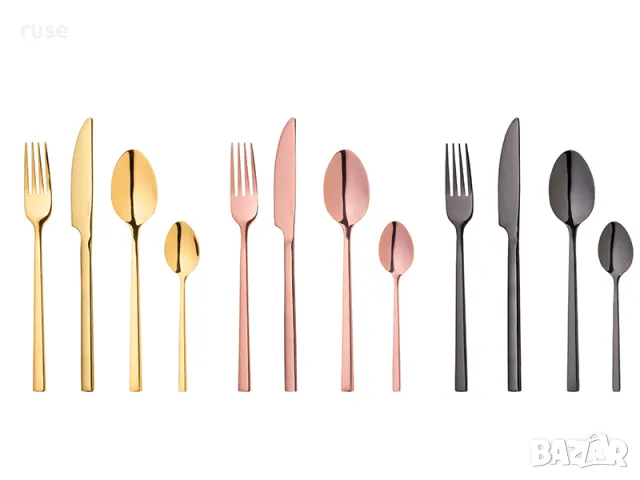 НОВИ! Комплект прибори за хранене 16 части гланц златно, розово, черно