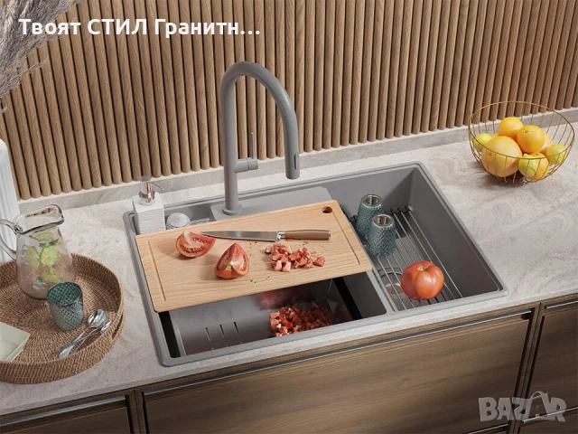 Сива кухненска гранитна мивка Париж 80 Work&Store 780 x 530 мм