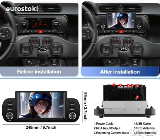 CAMECHO мултимедия за Fiat Panda 2013-2020, 1+32G, Android 13, екран 6,2 инча, сателитна навигация, снимка 4 - Аксесоари и консумативи - 51077182