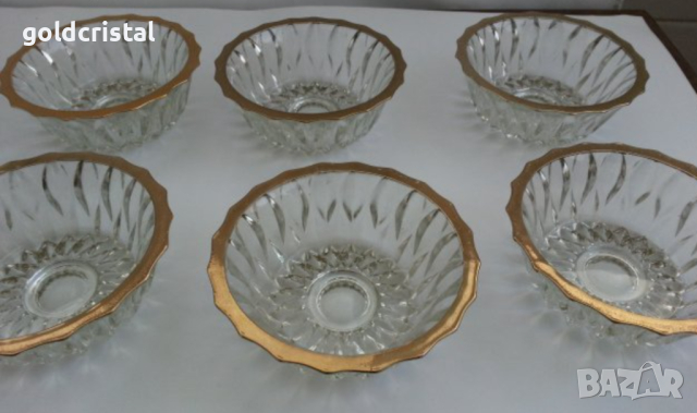 Ретро кристални купички с златен кант, снимка 4 - Антикварни и старинни предмети - 16642081