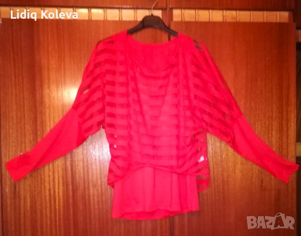 Красива червена блуза, снимка 2 - Блузи с дълъг ръкав и пуловери - 44468518