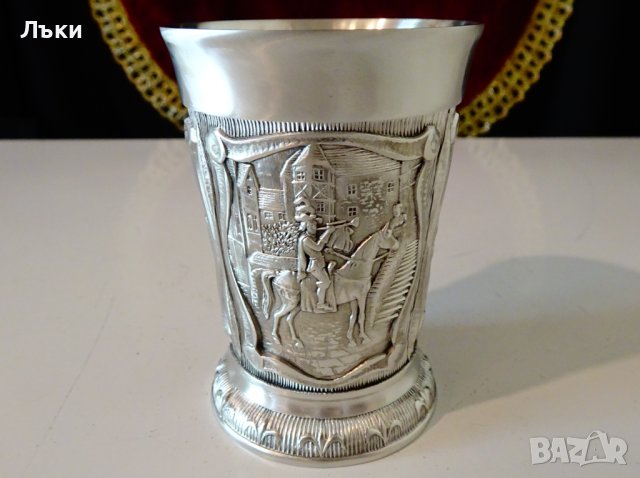 Немска чаша от калай с ловни картини 8 см. , снимка 3 - Антикварни и старинни предмети - 42751868