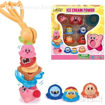 Нова Kirby Ice Cream Tower Балансираща Игра За Деца и Семейство Сладолед Кула 4 Играчa