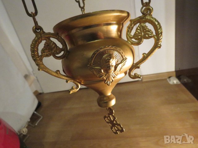 Старо кандило, Голямо висящо бронзово кандило с ангелче, херувим - вашият защитник -вис 50 см., снимка 1 - Декорация за дома - 28354302