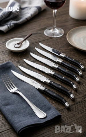 НОВИ! Комплект 6 броя ножове за месо Lou Laguiole черни