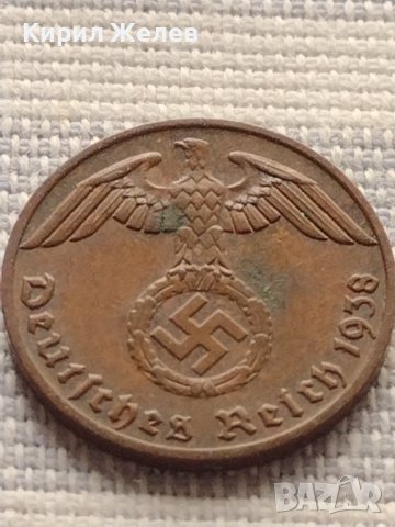 Монета 1 райхсфенинг 1938г. Германия Трети Райх с СХВАСТИКА за КОЛЕКЦИЯ 31575, снимка 5 - Нумизматика и бонистика - 42823566