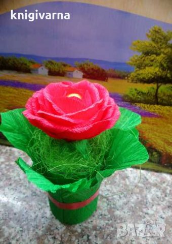 Хартиени рози- ръчна изработка, снимка 8 - Изкуствени цветя - 31989999
