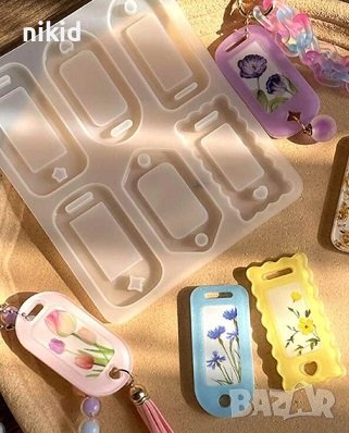 6 вида таг тагове табели правоъгълни ключодържател силиконов молд форма смола, снимка 2 - Форми - 42359450