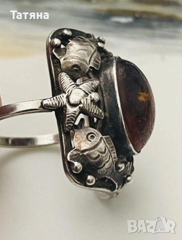 Рядък винтидж сребърен пръстен с кехлибар, Georg Kramer, 835, Fischland , снимка 4 - Пръстени - 53147629