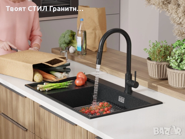 Графит гранитна кухненска мивка Сидни 780-60 Ergo Multilevel 780х500