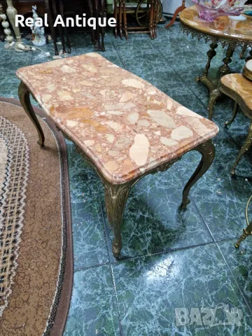 Чудесна антикварна бронзова масичка с мраморен плот , снимка 8 - Антикварни и старинни предмети - 48102730