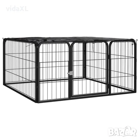 vidaXL Заграждение за куче 4 панела черно 100x50 см прахово боядисано, снимка 1 - За кучета - 56146339