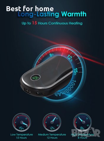 Акумулаторен нагревател за ръце,Power Bank 10000mAh, 15 часа издръжливост,цифров дисплей, снимка 4 - Друга електроника - 40007914