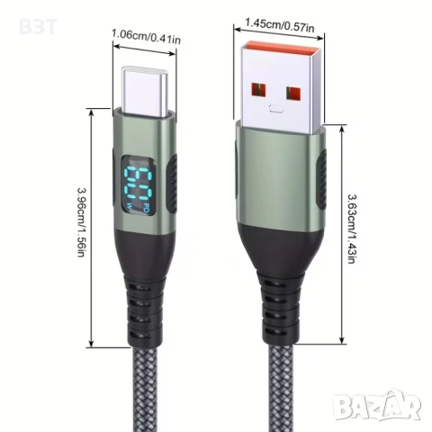 КАБЕЛ С ДИГИТАЛЕН ДИСПЛЕЙ ЗА ЗАРЕЖДАНЕ И ТРАНСФЕР НА ДАННИ USB-А 3.1 КЪМ USB-C, снимка 3 - USB кабели - 53246206