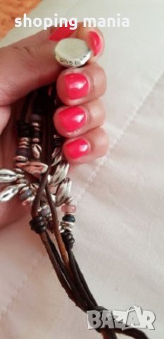 Гривна кожа, сребро и камъни UNOde50 житен клас