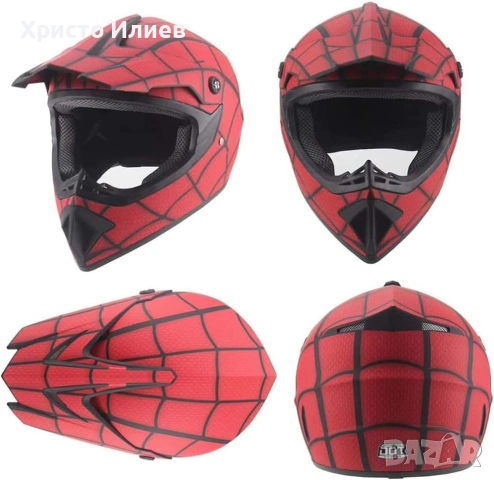 Детска каска с очила за мотокрос тротинетка велосипед колело Мотоциклетна каска Спайдърмен размер S, снимка 2 - Спортна екипировка - 53174148