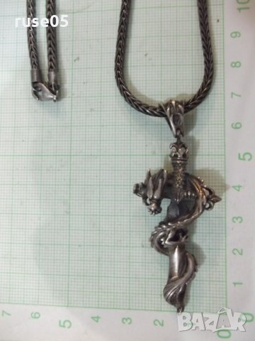 Висулка "Змей около кръст" със синджир сребърни - 53,42 гр., снимка 2 - Бижутерийни комплекти - 30236539