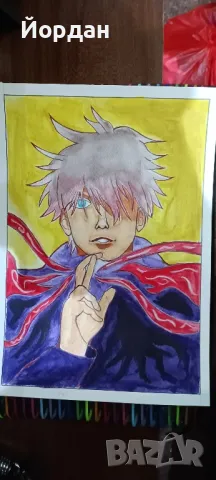 Рисунка Jujutsu Kaisen Gojo Satoru +рамка, снимка 1