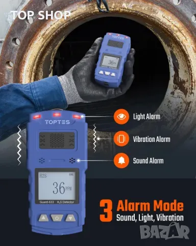TOPTES Guard-633 H2S детектор, H2S монитор с щипка с прецизен газов сензор, 0,5 сек бърза реакция, снимка 6 - Други стоки за дома - 49546511