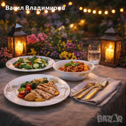 Стил и изтънченост за всяка трапеза - Комплект чинии 24 части с елегантен листен дизайн, снимка 2 - Сервизи - 53305562