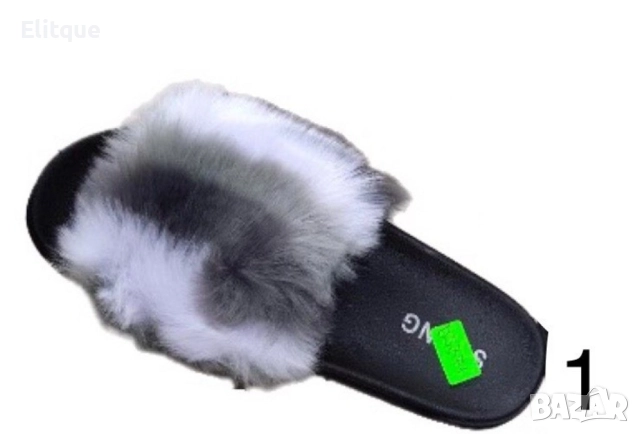 Уникален стил дамски чехли с пух и смесени цветове, снимка 5 - Чехли - 52871401