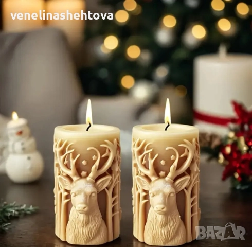 3D 2 модела Елен елха снежинки цилиндър Силиконов молд форма за свещи гипс сапун за декорация , снимка 3 - Форми - 48071667