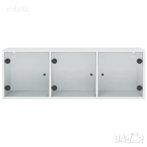 vidaXL Стенен шкаф със стъклени врати, бял, 102x37x35 см, снимка 6 - Шкафове - 56148143