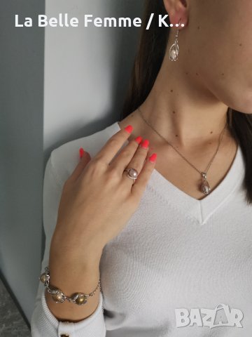 Комплект от пръстен,  колие , обеци и  гривна с перли, снимка 5 - Бижутерийни комплекти - 34959890