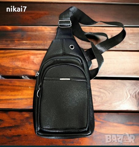 мъжка чанта кожена за през гърди 2 отделения с цип, снимка 6 - Чанти - 37639777