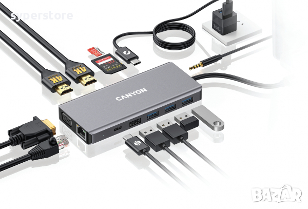 USB Хъб USB Преобразувател CANYON CNS-TDS12, 13-in-1 Multiport Docking Station , снимка 2 - Друга електроника - 36507027