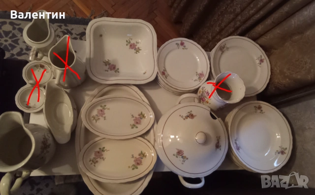 Български порцеланов сервиз за хранене от 25 предмети от 50-те години., снимка 6 - Сервизи - 53744138