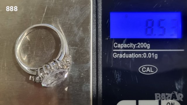 Сребърен пръстен 925 проба с бял камък , снимка 6 - Пръстени - 44200084
