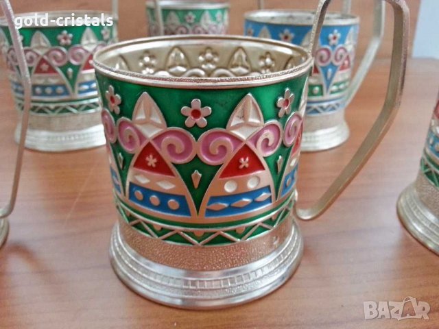 руски стакани подстакани с цветен емайл, снимка 2 - Антикварни и старинни предмети - 29224089