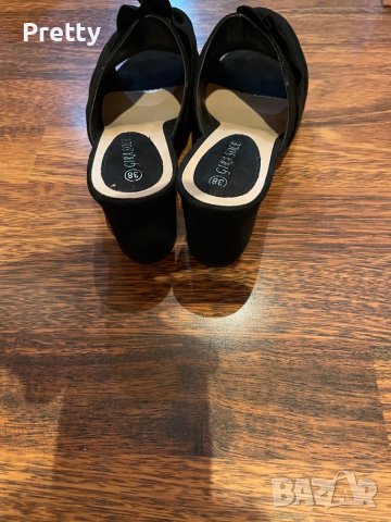 Черни велурени чехли на ток, снимка 5 - Чехли - 37586833