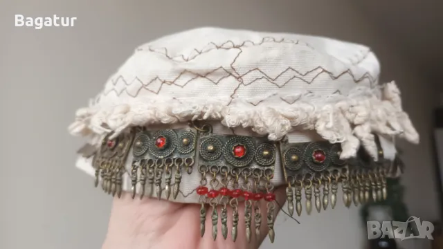 Етно шапка,носия,бронз,сребро,кърпа,накит,монети,Боне,таке,фесче , снимка 8 - Антикварни и старинни предмети - 49177141