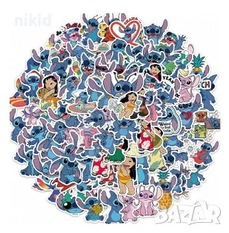 50 бр Лило и Стич lilo stitch самозалепващи лепенки стикери за украса декор картонена торта парти, снимка 13 - Други - 28665011