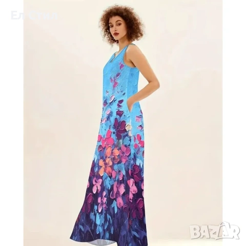💕Дълга свободна рокля щампа на цветя, снимка 4 - Рокли - 53944792
