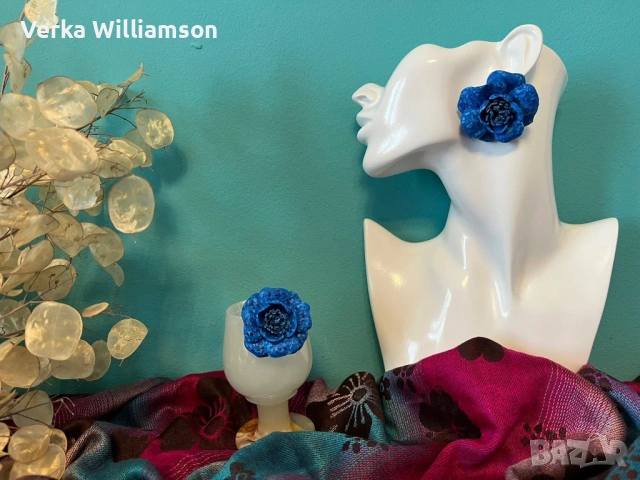 Сини обици от естествена кожа модел 19