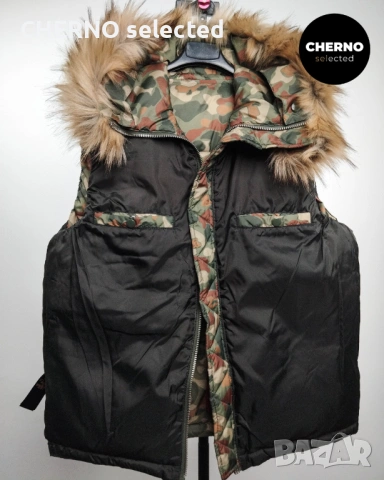 Мъжки камуфлажен елек с качулка ALPHA INDUSTRIES Camouflage Hooded Field Vest L•M  Нов без етикети , снимка 12 - Якета - 53307259