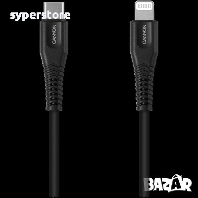 Зареждащ кабел CANYON MFI-4, Type C Cable To MFI Lightning for Apple, 1.2М, Черен SS30244