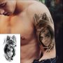 Жена с вълк лисица временна татуировка татос татус Tattoo