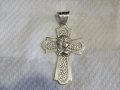 Голям кован старинен  мъжки сребърен кръст с  Исус Христос сребро религия, снимка 3