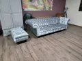 Голям сив диван от плат Честърфийлд и табуретка, снимка 6