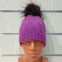 Нова зимна дамска лилава шапка с шарен помпон/пух, снимка 2