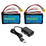 AMZZN 2 броя 7.4V 5000mAh 2S Li-Ion батерии + 2-in-1 USB зарядно за TX16S, TX18S, RC4GS, RC6GS, снимка 1