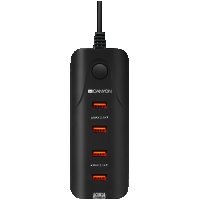 Зарядно за телефон, адаптер CANYON H-09, 4xUSB, Черен SS30223, снимка 1 - Оригинални зарядни - 40040309
