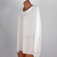 XXXL Бяла шифонова плисирана блуза, снимка 2 - Блузи с дълъг ръкав и пуловери - 31977328